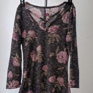 Black Half Sleeved short with pink flowers